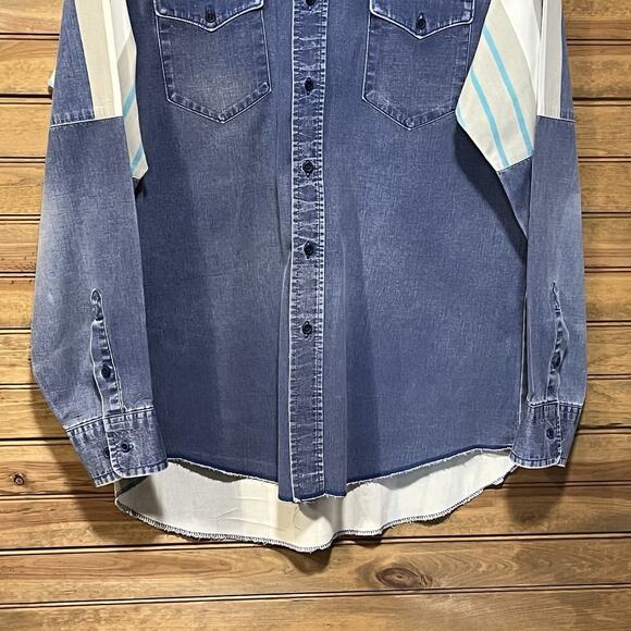 Vtg Wranglers Men’s Brushpopper Button Denim Striped Shirt 40’s-60’s 16.5x36 - Picture 2 of 16